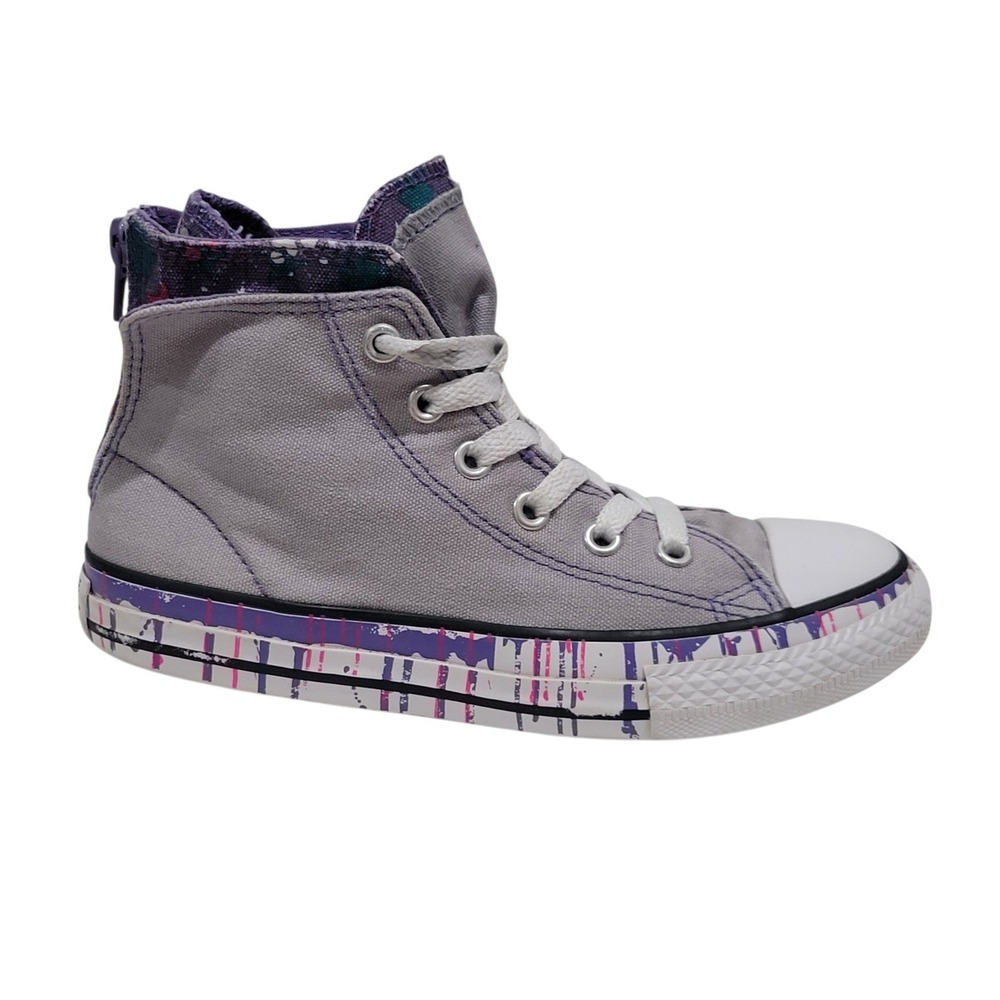 Converse Chuck Taylor All Star Kid 1 Gray Purple Paint Drip Zip High Top Sneaker